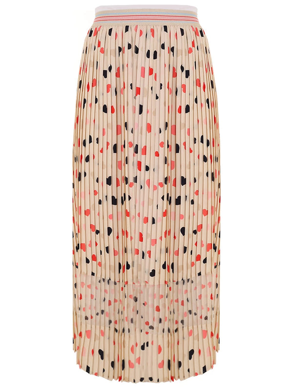 Riani pleated long skirt, ecru with dots