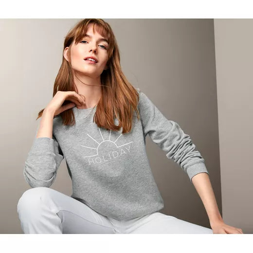 Women's cotton blouse, gray with HOLIDAY inscription