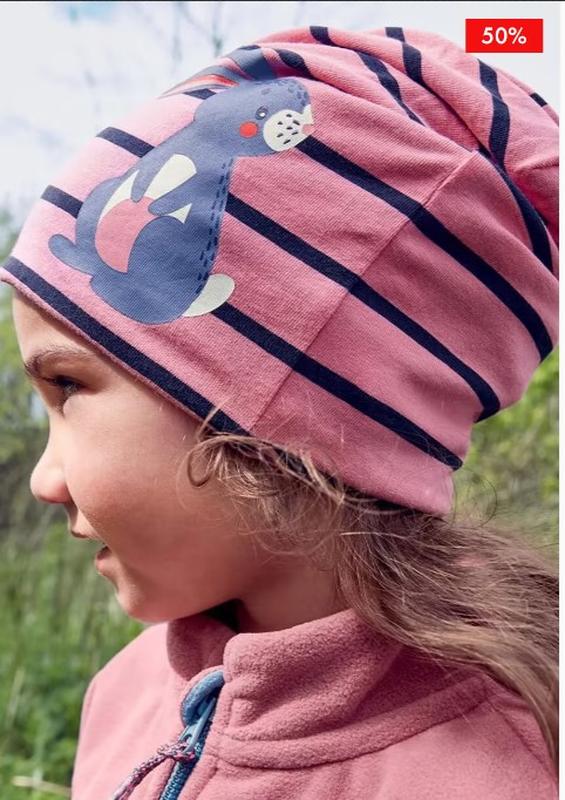 Set of 2 cotton baby hats, pink/blue with print