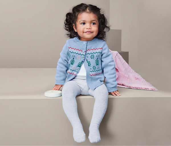 Детска плетена жилетка от органичен памук, синя