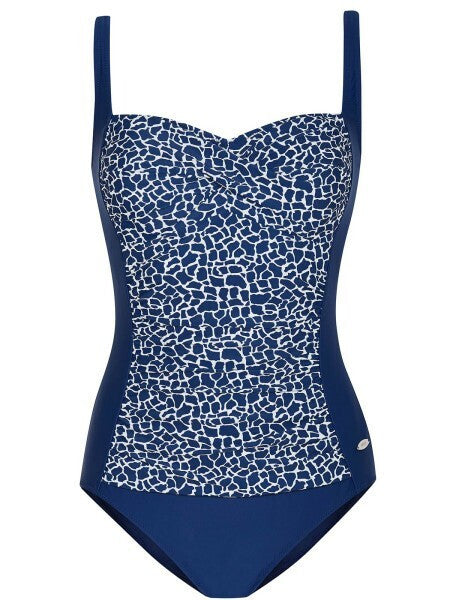 One-piece swimsuit with SUSA print, blue