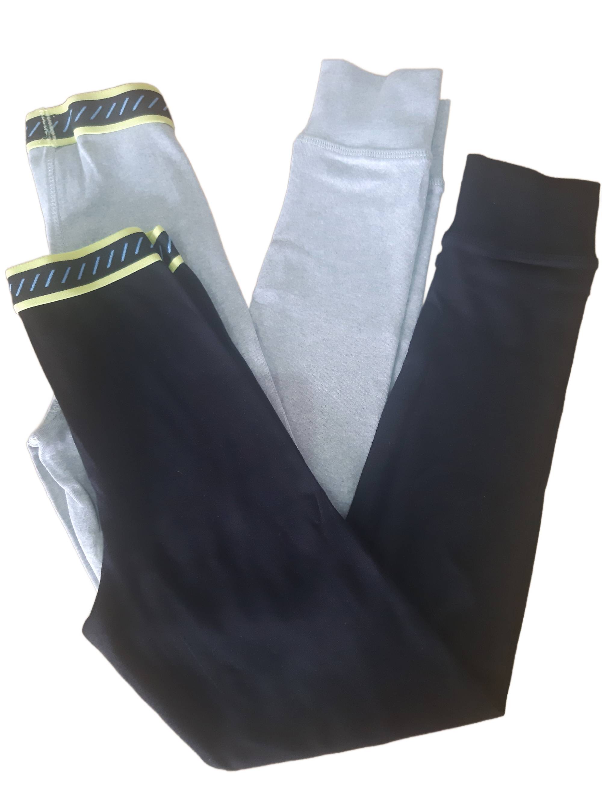 Set of 2 children's elastic cotton leggings, gray and black