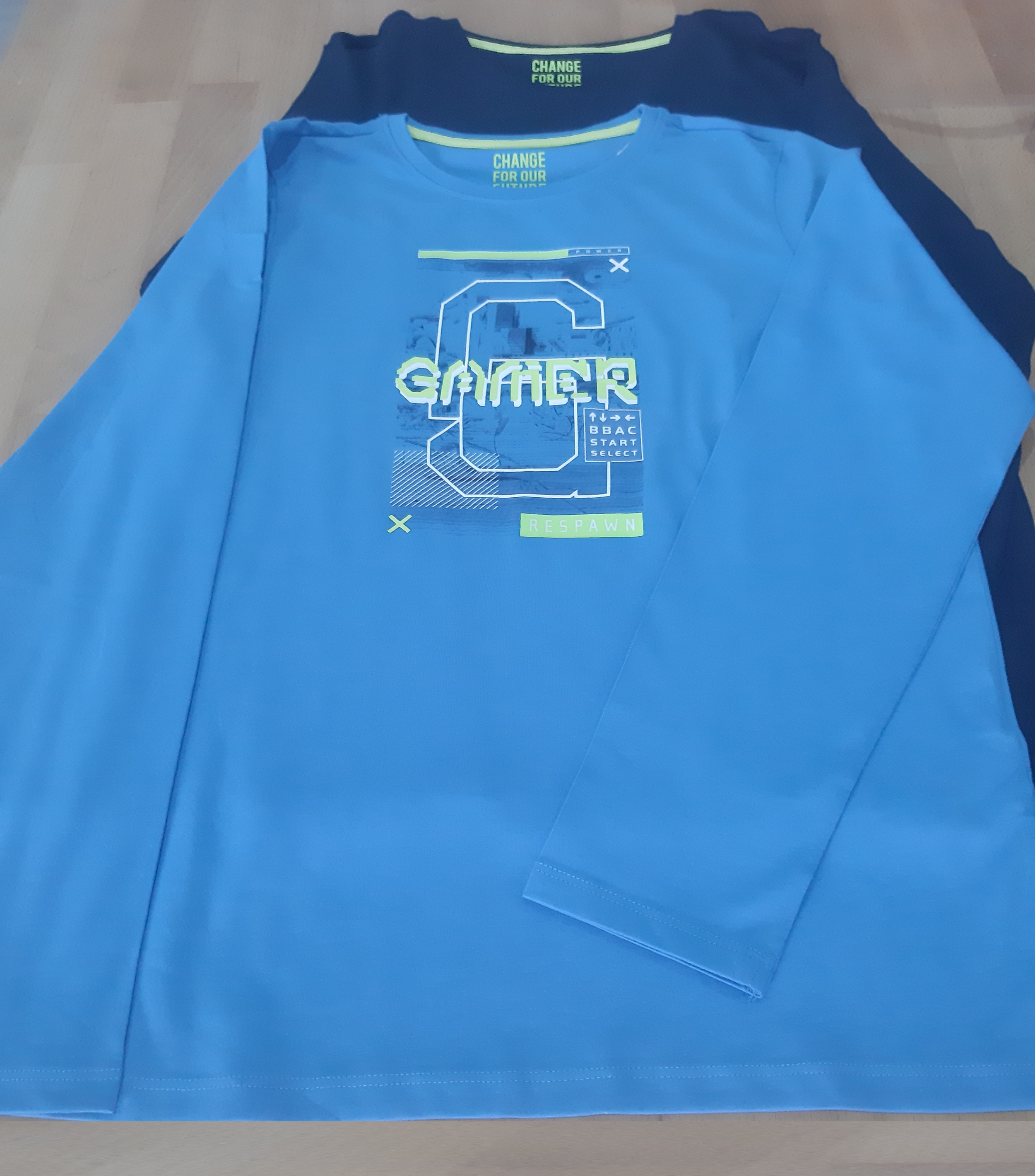 Set of 2 children's long-sleeved T-shirts, blue