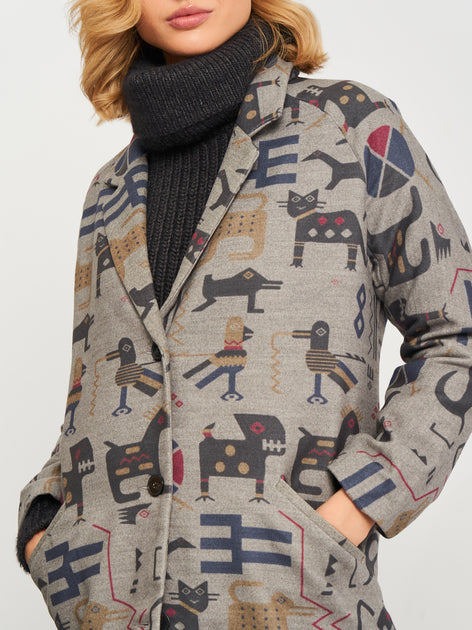 Desigual Women's Autumn-Winter Coat, Gray with Animal Print