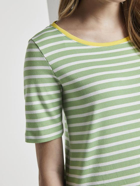 Дамска памучна тениска TOM TAILOR, зелено-бяло райе