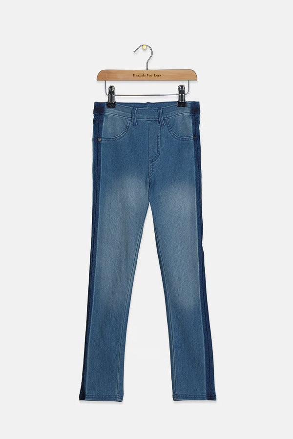 Детски памучни еластични дънки, светло сини