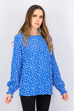 Printed blouse, blue and white