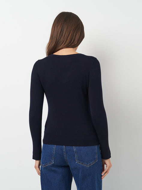 Long-sleeved organic cotton blouse, dark blue