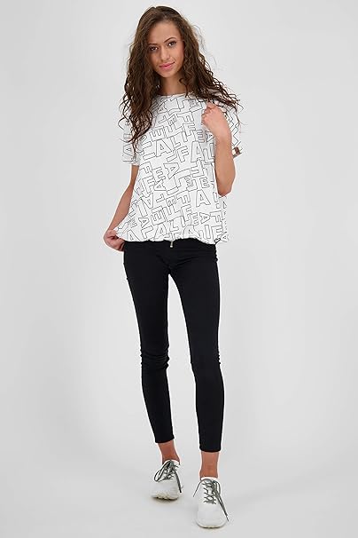 Alife & Kickin Дамска памучна блуза с къс ръкав, бяла с принт лого