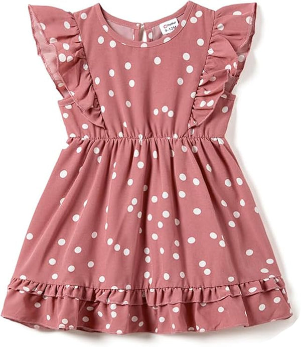 Бебешка рокля с къс ръкав PatPat, розова на точки