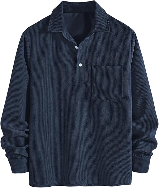 Мъжка кадифена риза с дълъг ръкав ZAFUL, тъмно синя