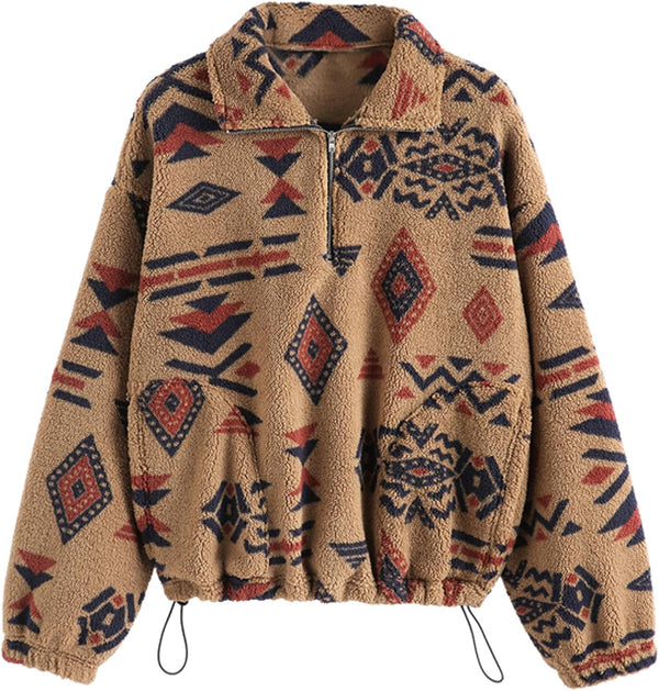 Дамски поларен суитчърт ZAFUL с етно мотиви