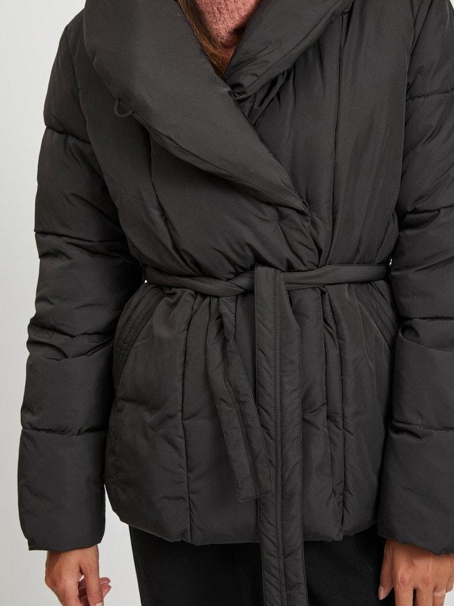 Vila, Women's padded winter jacket with belt, black