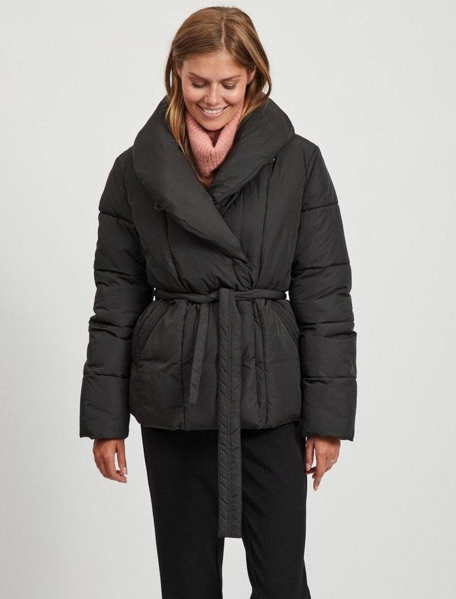 Vila, Women's padded winter jacket with belt, black