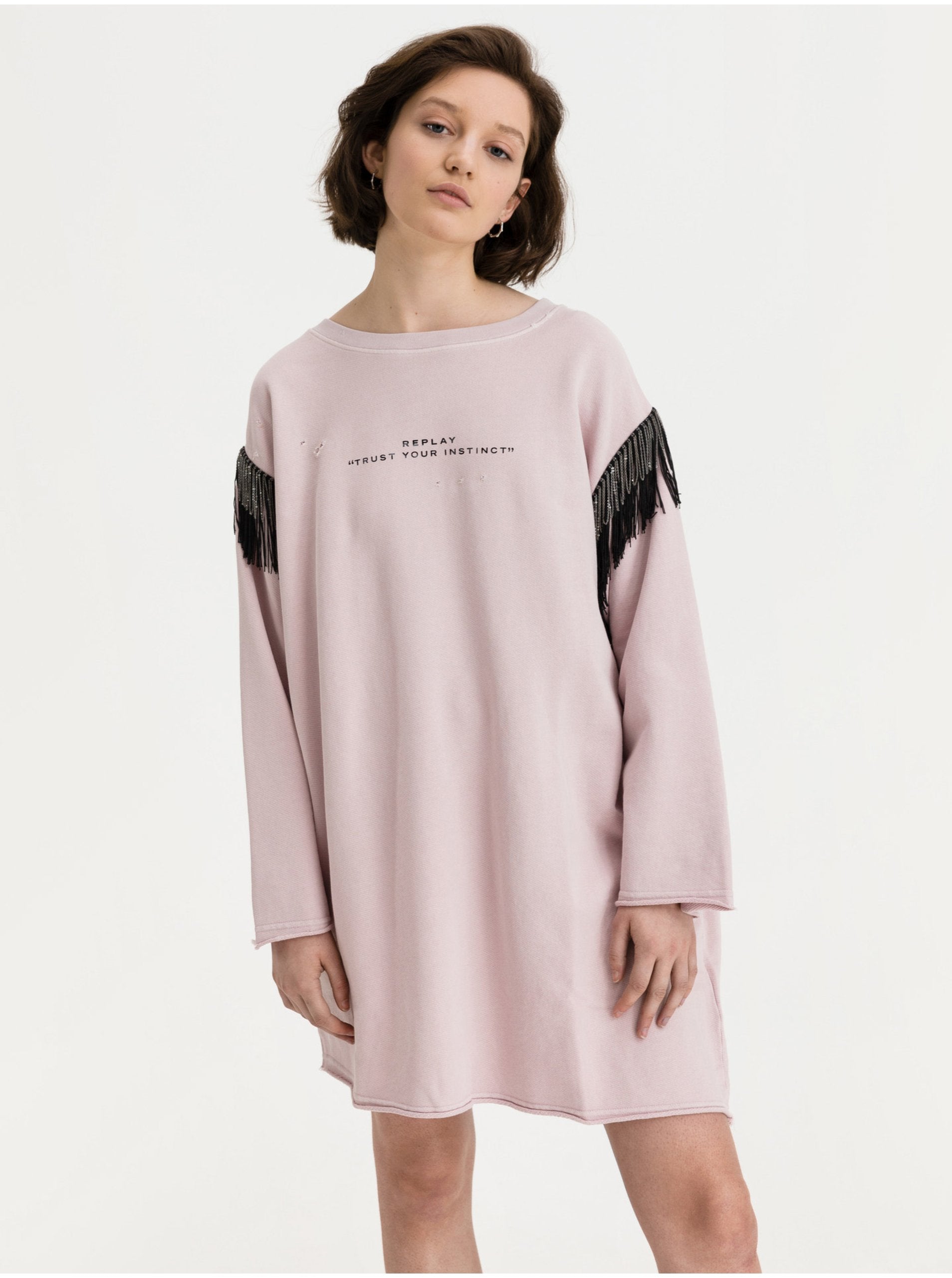 Women's blouse/dress Replay with fringes and torn effect, pink
