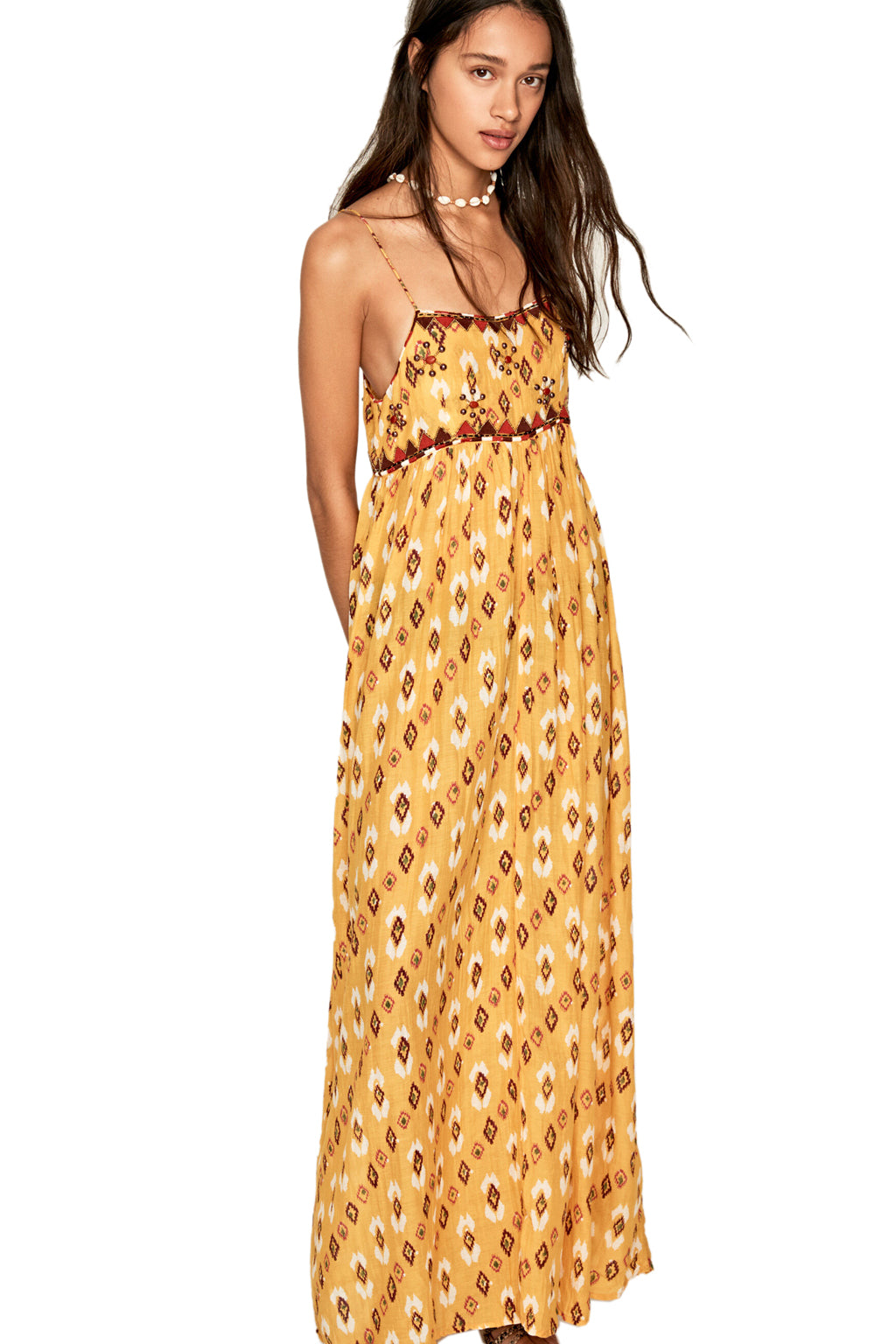 Pepe Jeans Women's cotton summer dress, yellow with print