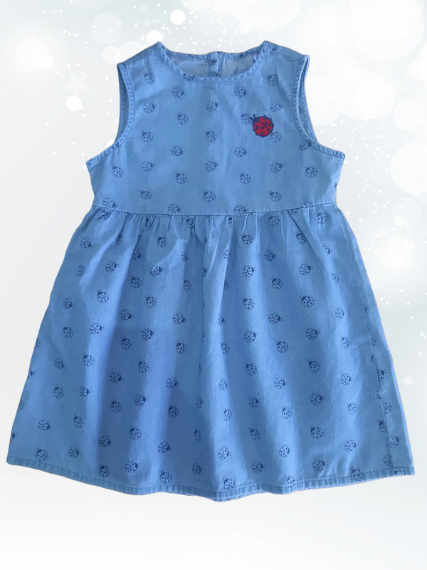 Детска памучна рокля на калинки, синя
