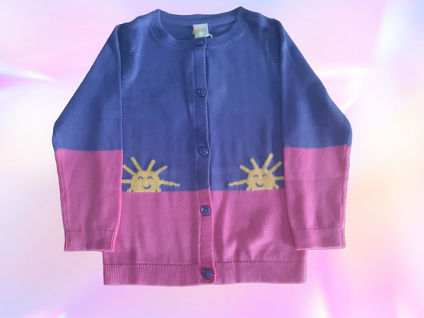Детска плетена жилетка, розово-синя