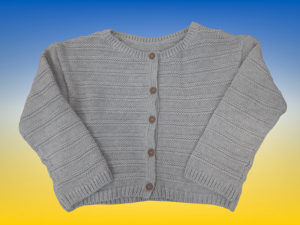 Детска плетена памучна жилетка, сива