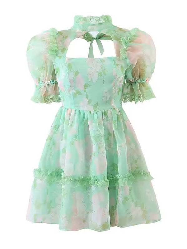 Yvonne & Love Детска официална рокля, зелена на цветя