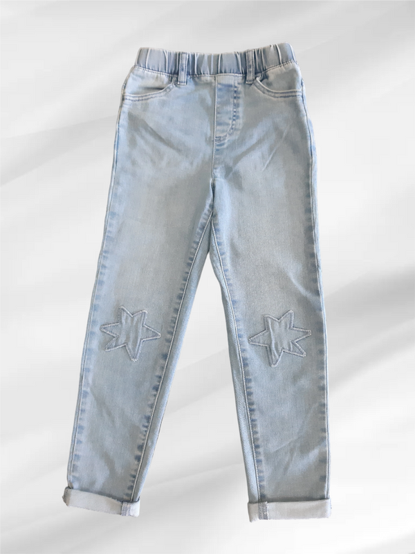 Детски памучни еластични дънки с апликация Звезда, светло сини