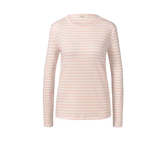 Блуза от органичен памук с дълъг ръкав райе, корал-бяла, L 44/46