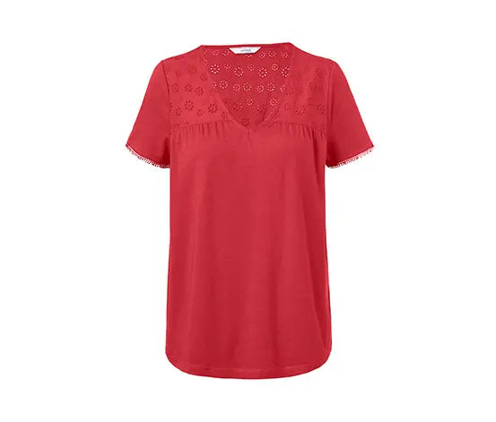 Блуза с къс ръкав бродерия, червена, M 40/42
