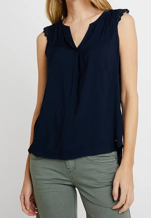 TOM TAILOR Дамска лятна блуза с дантела, тъмно синя