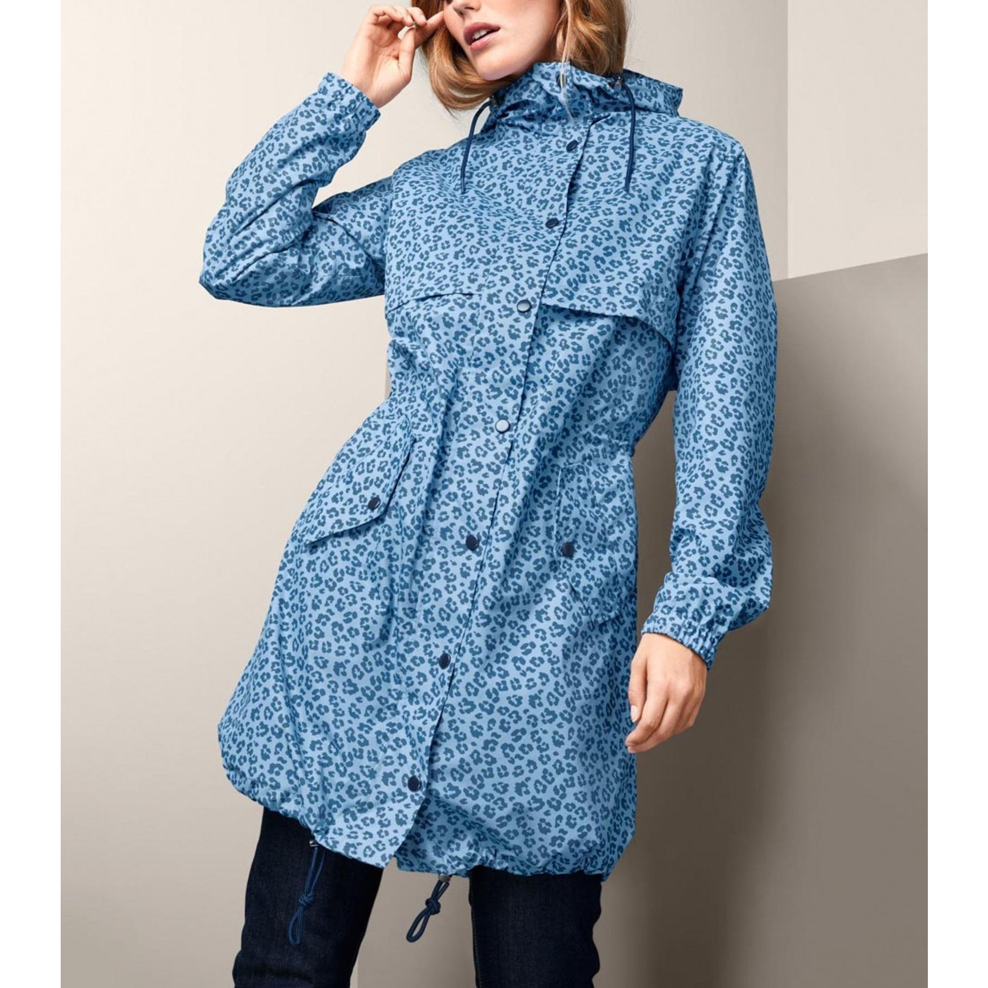 Дамска функционална парка за всички сезони, синя с принт леопард, 42