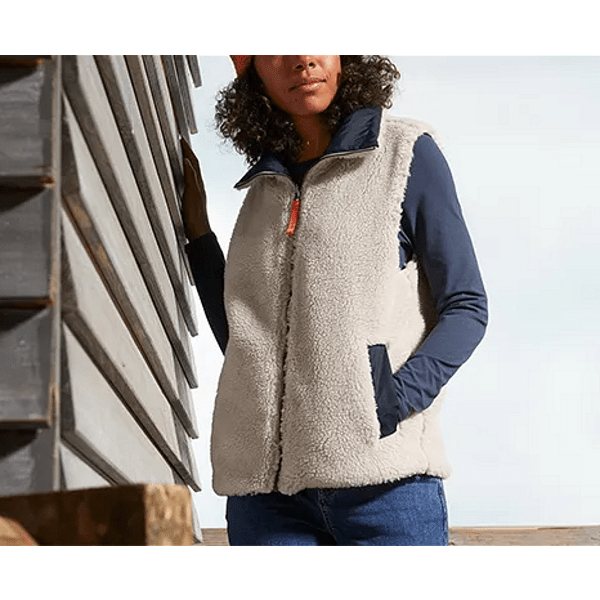 Дамски 2 в 1 двулицев елек плюшен-спортен, тъмно син / бял, L