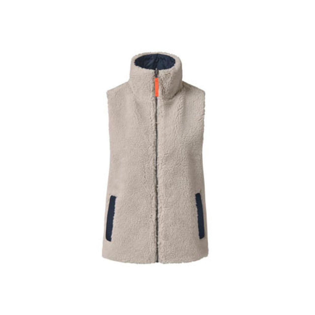 Дамски 2 в 1 двулицев елек плюшен-спортен, тъмно син / бял, L