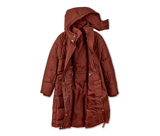 Дамско капитонирано яке с качулка, кафяво, S