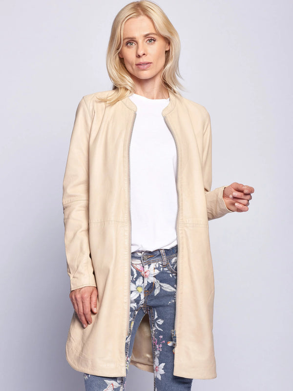 MAZE Дамско яке от естествена кожа, телесен цвят, L