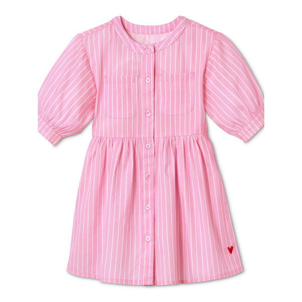 Детска памучна рокля с 3/4 ръкави, светло розова, 110/116