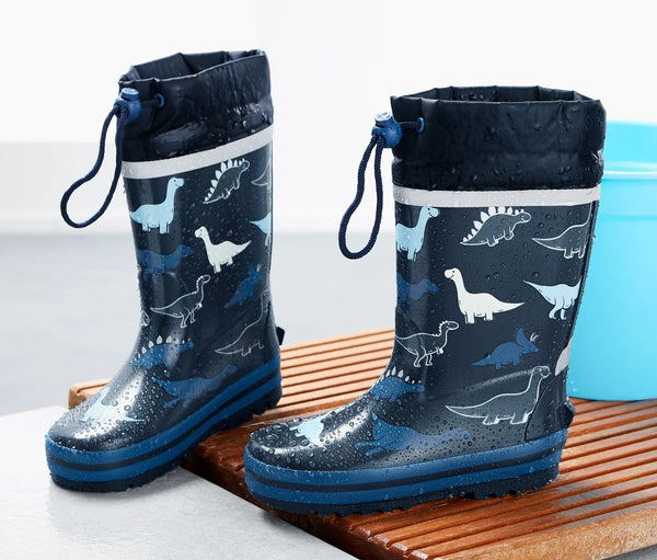 Детски гумени ботуши, сини с щампа на динозавър, 28-29
