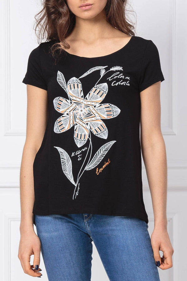 DESIGUAL Дамска лятна тениска, черна с щампа