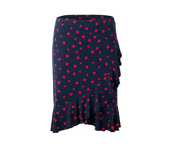 Ежедневна пола в разчупена форма, синя на червени точки, M 40/42