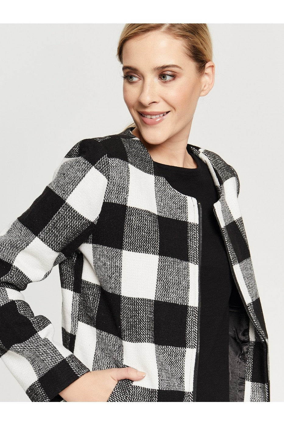 My Haylis Women's sporty-elegant coat with zipper, red-black check