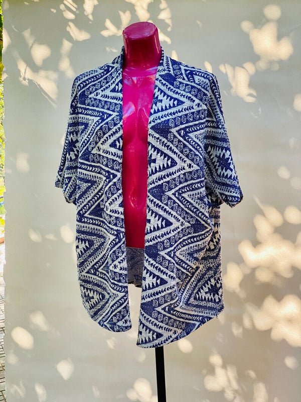 Дамска плетена жилетка Haylis, синьо-бяла