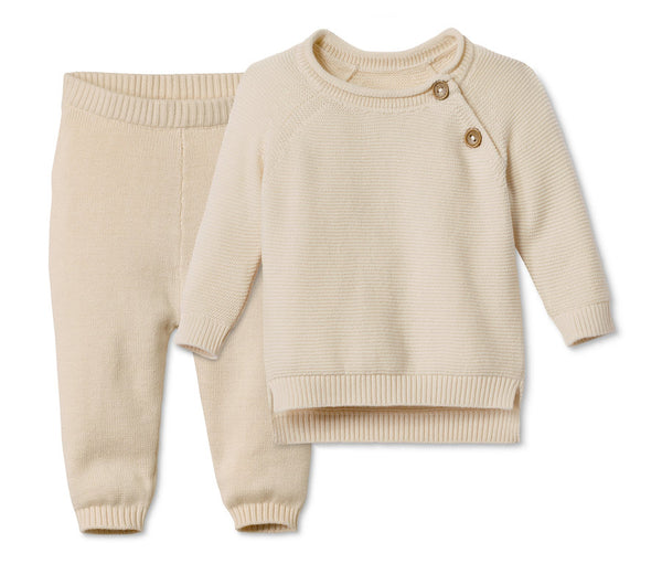 Детски плетен памучен комплект от органичен памук, блуза и панталон