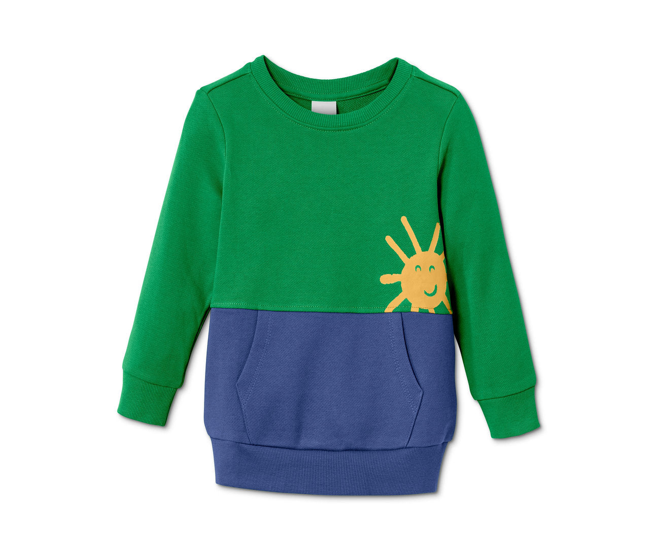 Children's cotton sweatshirt with hood, blue/multicolored