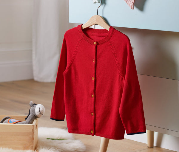 Детска плетена жилетка, червена