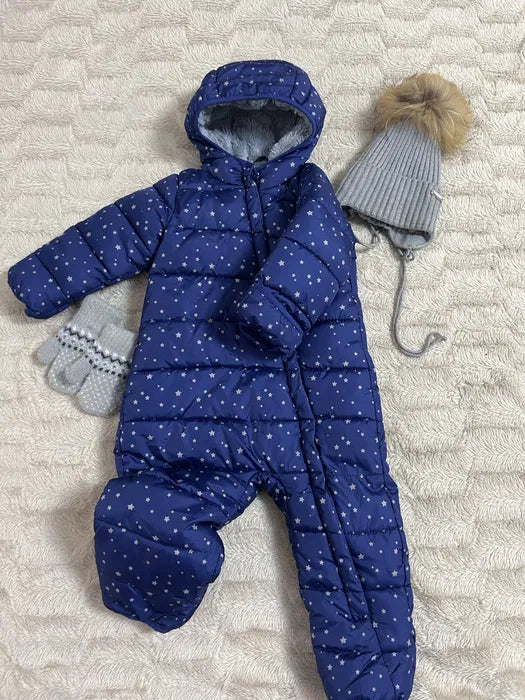 Детски зимен гащеризон с плюшена подплата, син