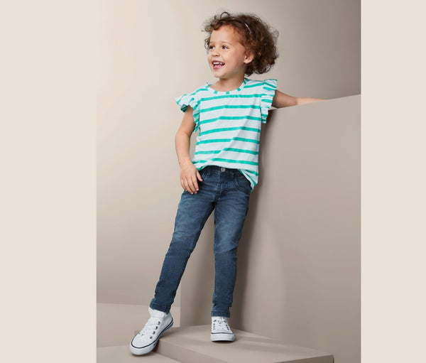 Детски памучни еластични дънки, сини