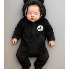 Disney Baby Детски плюшен гащеризон с щампа Мики Маус, черен