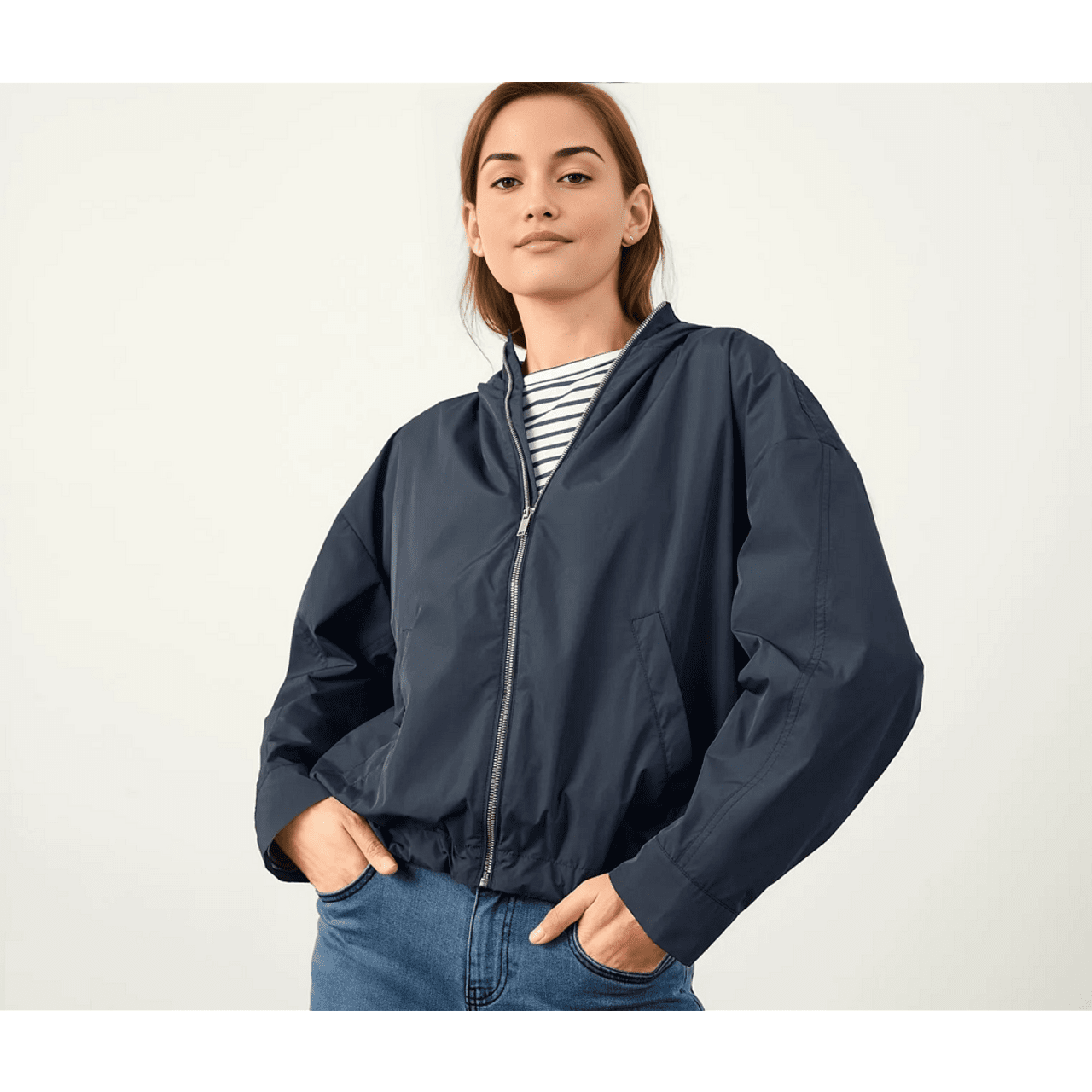 Дамска къса парка с качулка, синя, 34