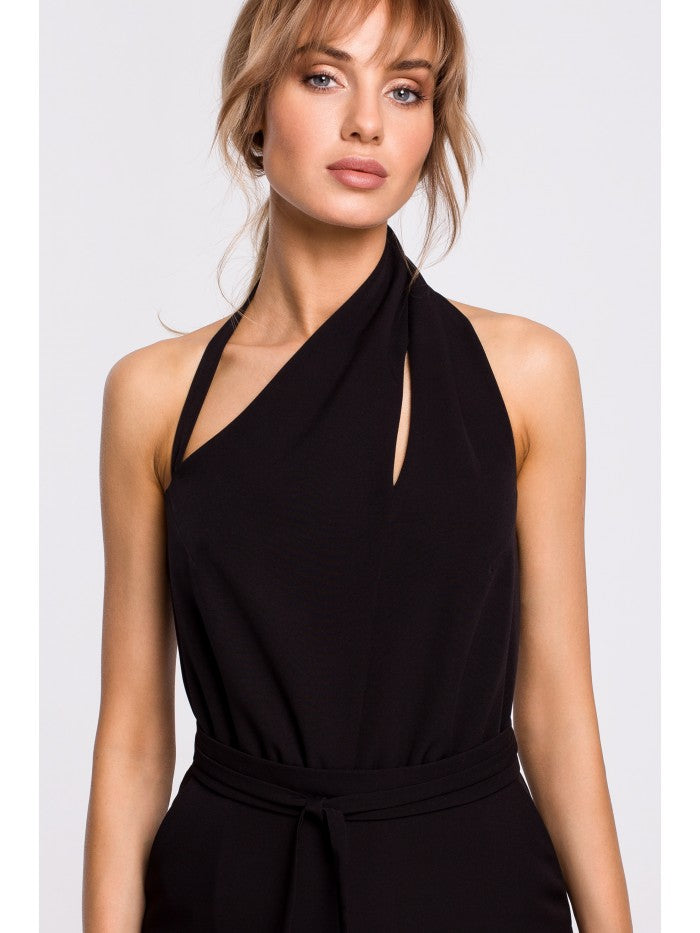 Made of Emotion Women's elegant jumpsuit with asymmetric neckline, black