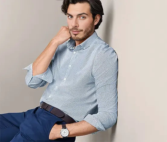 Мъжка памучна риза универсална, бяла с принт, 43/44