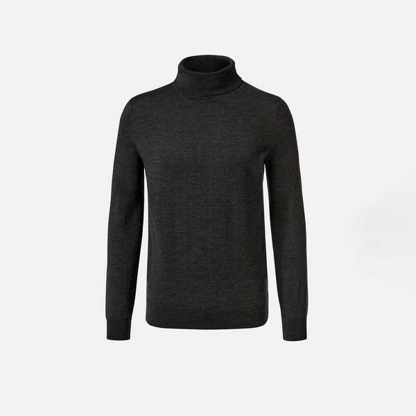 Мъжки вълнен пуловер с висока яка, черен, 50