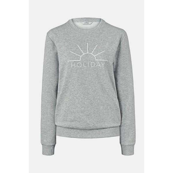 Памучна дамска блуза, сива с надпис HOLIDAY, S 36/38
